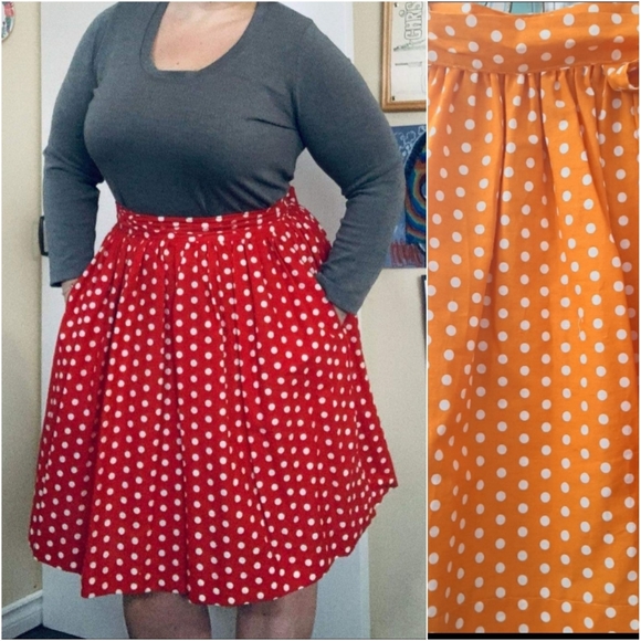Dresses & Skirts - Amazing yellow with white polka dot circle wrap skirt adjustable waist 14/16